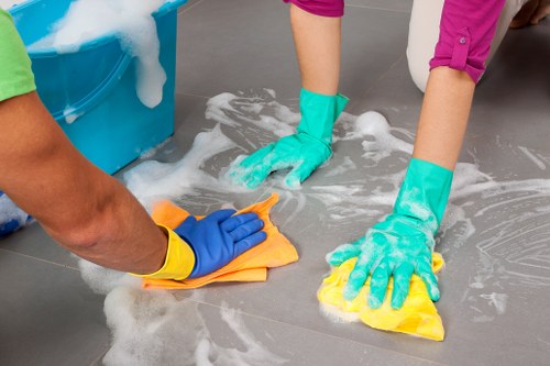Domestic cleaner working in a Bromley kitchen and living area