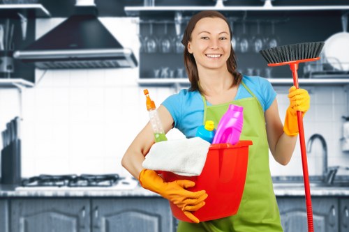 Deep cleaning team applying safety measures during a cleaning task