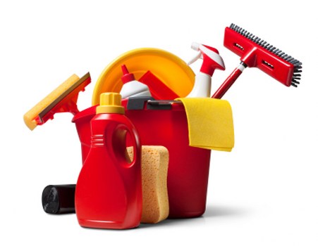 Cleaning staff using approved products and protective equipment